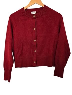 ❤️ Orange Kiss Cropped Cardigan Red Button Front Sweater Women’s L ❤️